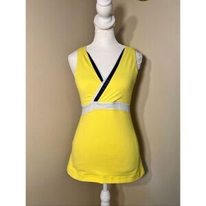 Lululemon Yellow Black White Deep V Faux Wrap Front Athletic Tank Top Size 6